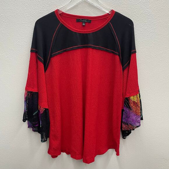 Calessa Red Blended Fabric Tunic Top Size Large - Picture 1 of 8